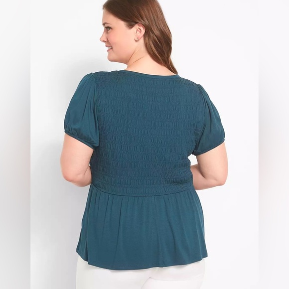 Lane Bryant Teal Classic Smocked Peplum Top Size 18/20 2X NWT - Picture 5 of 9